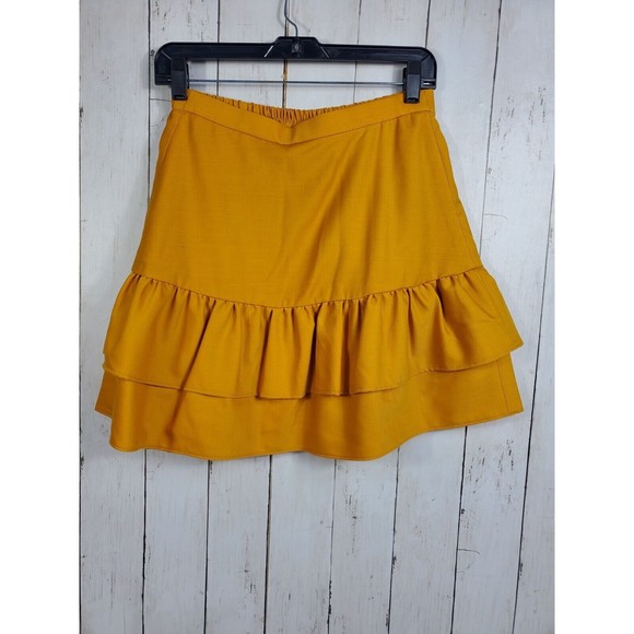J.Crew Wool Blend Ruffle Buttom Pull On Skirt Women’s Size 2 Mustard Yellow - Picture 1 of 6